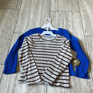 Buzz Cuts Bundle of 2 long sleeve t- shirts, Tan with Stripes and Blue - size 7